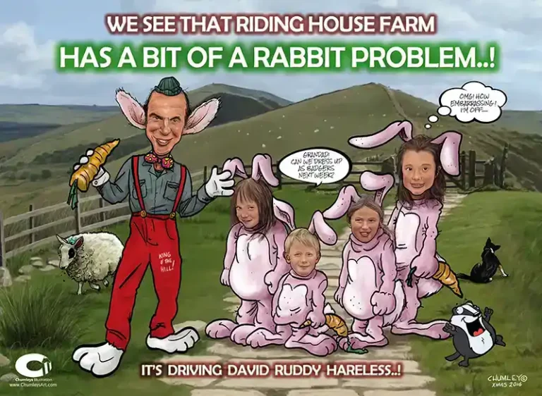 Chumleys Art cartoons and caricatures - David Matthews farmer at Riding House Farm