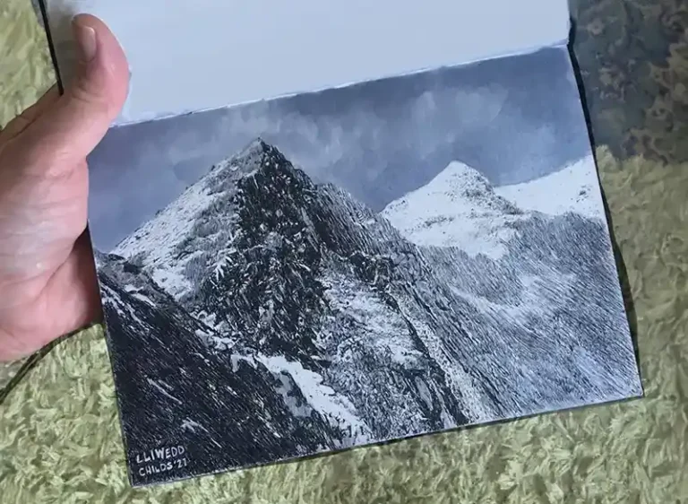 Chumleys Art pen and ink drawing - Snowdon art Sketchbook